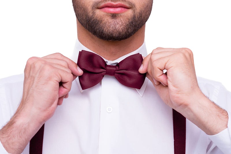 trilece Menâ€™s Suspenders and Bow Tie Set â€“ Adjustable Y-Back Suspenders with Matching Bow Tie, Strong Metal Clips, 1-Inch Wide Dress Set for Weddings, Suits & Formal Wear â€“ Burgundy - Image 4